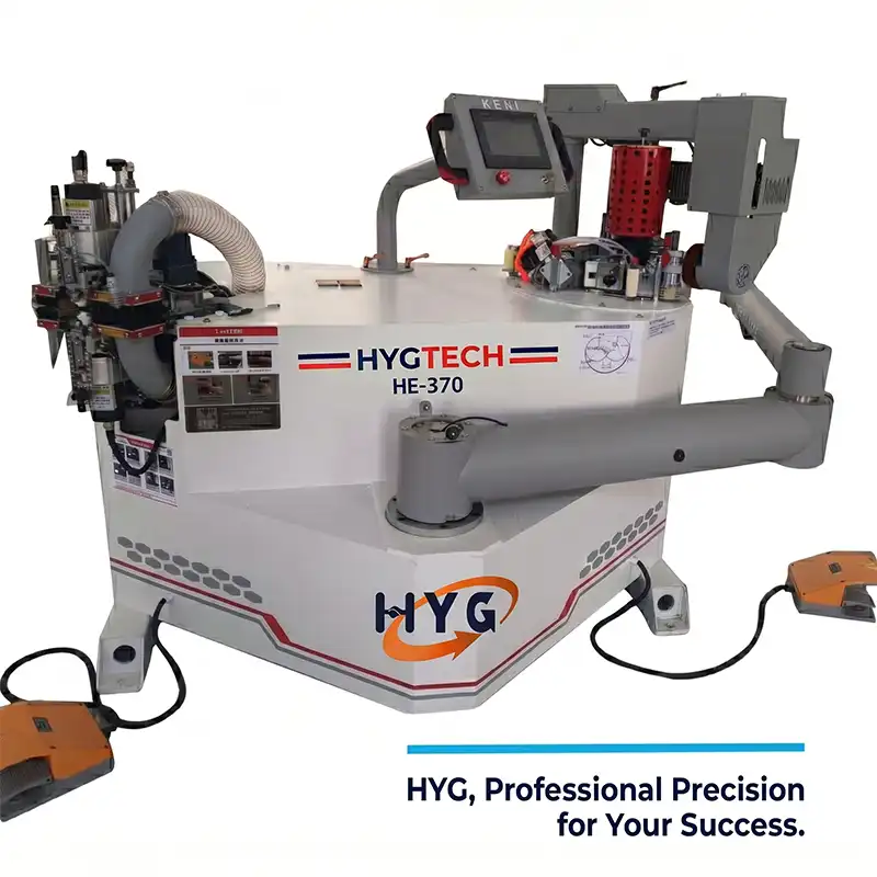 HE-370 curve edge banding machine precisely applying tape to irregular shapes and custom contour panels.