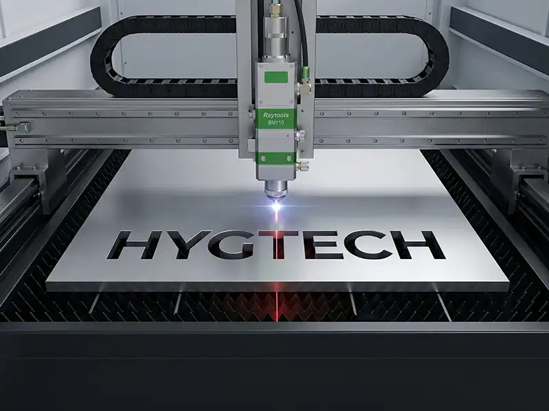 HYG intelligent auto-focus laser cutting head featuring a micro-optical lens system for dynamic beam shaping and real-time pierce tracking.