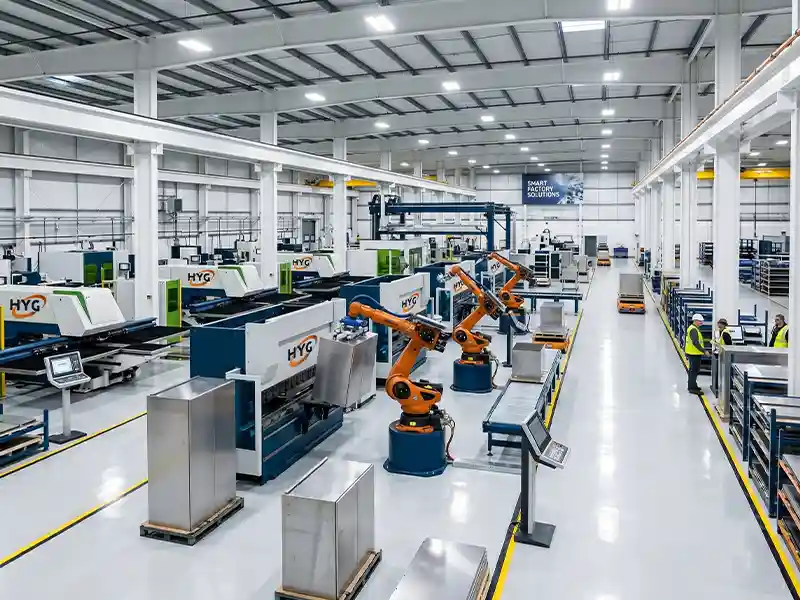 HYG TECH automated bending line demonstrating high-repeatability angular precision and continuous multi-shift production for maximum factory ROI.