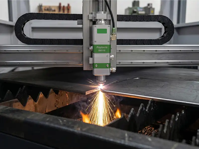 HYG TECH high-precision nitrogen and oxygen proportional valve gas control system managing cutting auxiliary gas pressures for industrial fiber lasers.