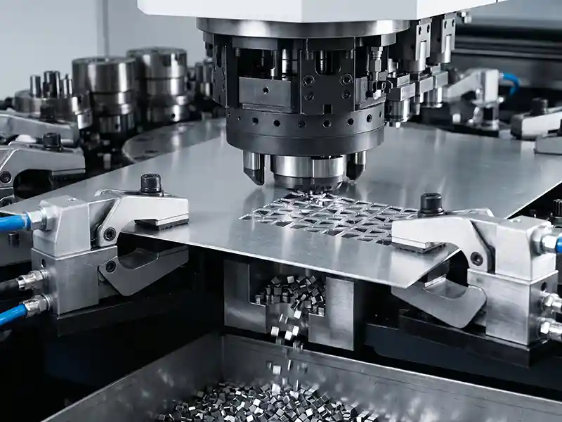 HYG TECH high-speed multi-station CNC punching machine executing rapid perforation and thick sheet metal nibbling with synchronized turret tool selection.